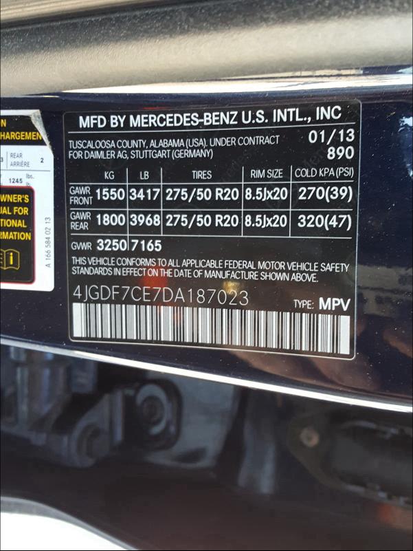 2013 MERCEDES-BENZ GL 450 4MA 4JGDF7CE7DA187023