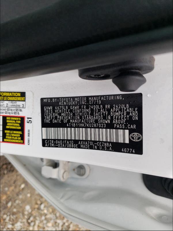 2019 TOYOTA CAMRY L - 4T1B11HK7KU287023