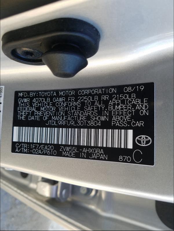 2020 TOYOTA PRIUS LE JTDL9RFU9L3013804