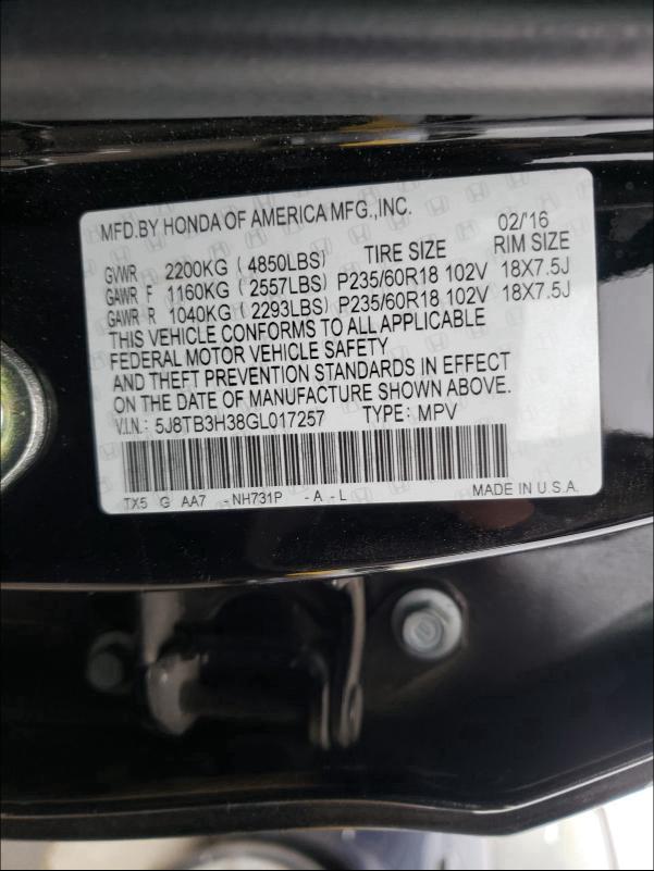 2016 ACURA RDX 5J8TB3H38GL017257
