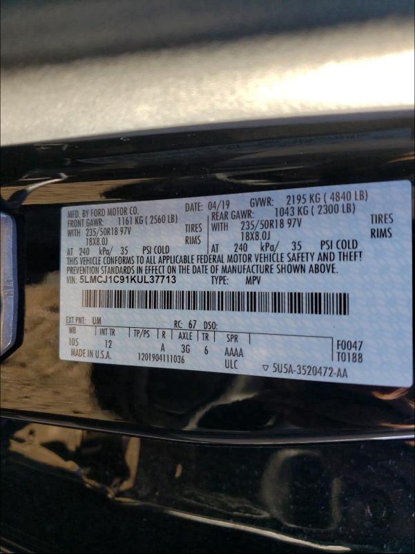 2019 LINCOLN MKC 5LMCJ1C91KUL37713