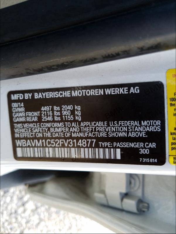 2015 BMW X1 SDRIVE2 WBAVM1C52FV314877