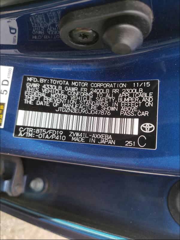 2016 TOYOTA PRIUS V JTDZN3EU9GJ047876
