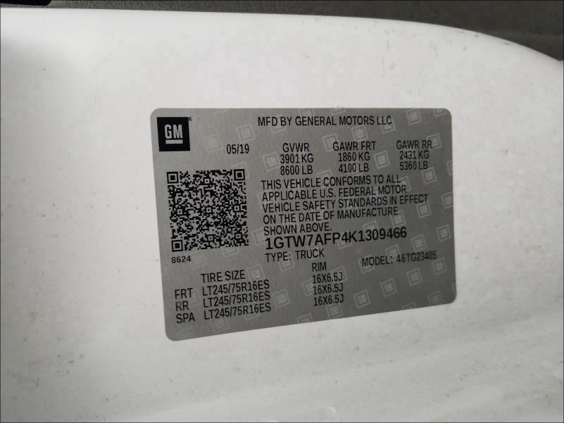2019 GMC SAVANA G25 1GTW7AFP4K1309466