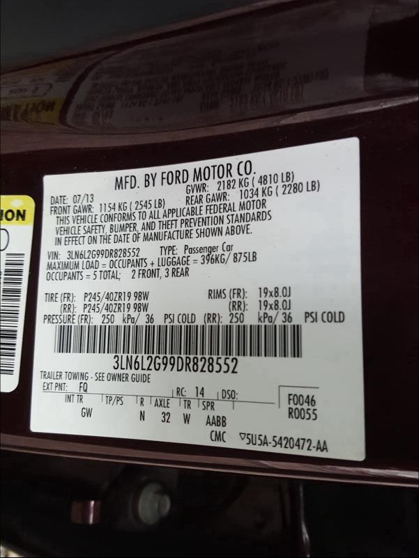 2013 LINCOLN MKZ 3LN6L2G99DR828552