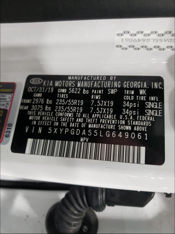 2020 KIA SORENTO S 5XYPGDA55LG649061