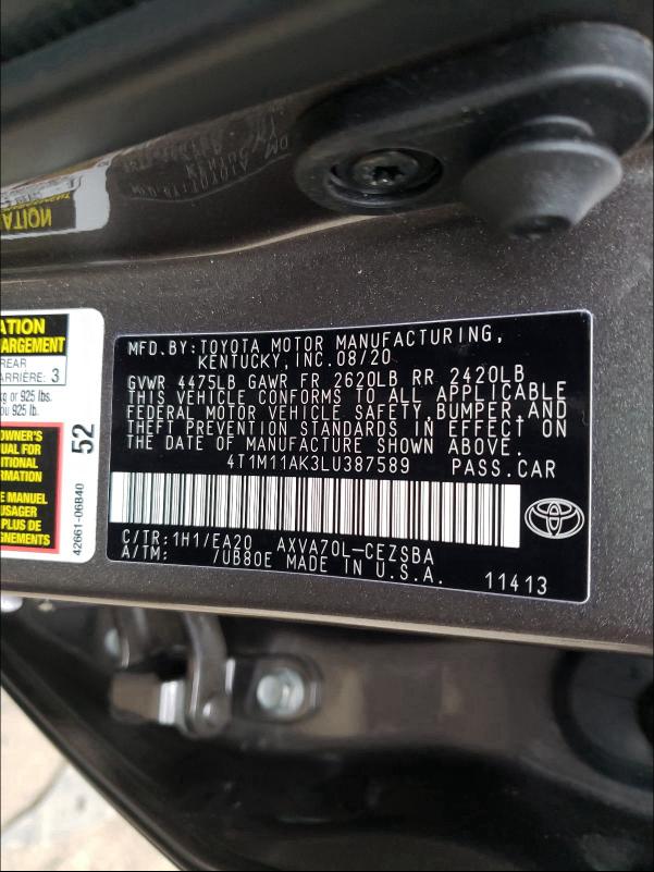 2020 TOYOTA CAMRY SE - 4T1M11AK3LU387589
