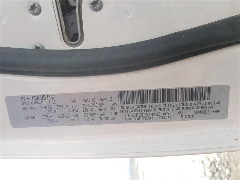2019 DODGE JOURNEY GT 3C4PDDEG8KT764829