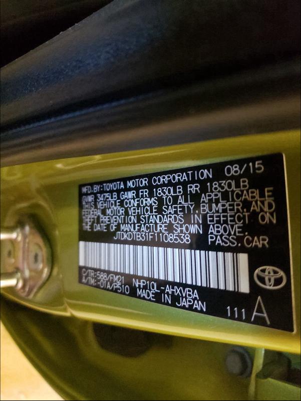 2015 TOYOTA PRIUS C JTDKDTB31F1108538