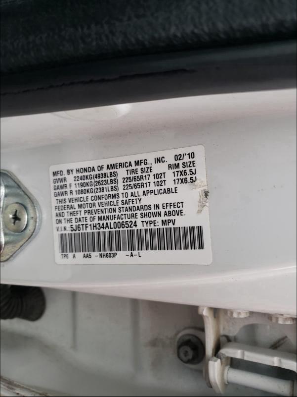 2010 HONDA ACCORD CRO 5J6TF1H34AL006524