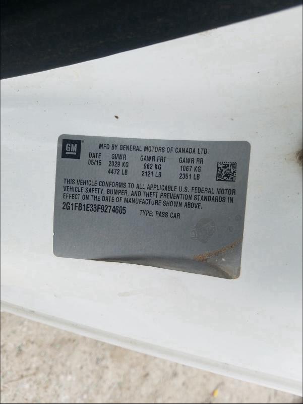 2015 CHEVROLET CAMARO LS 2G1FB1E33F9274605