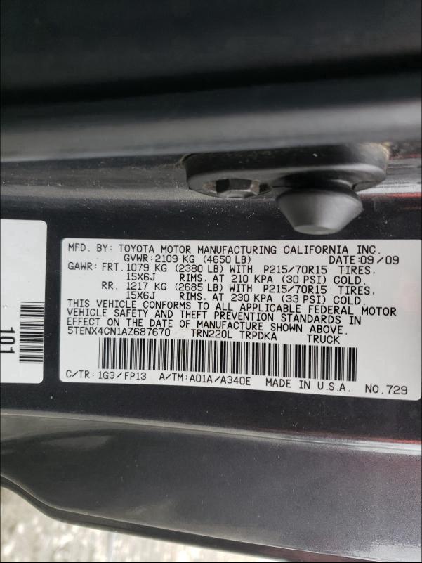 2010 TOYOTA TACOMA 5TENX4CN1AZ687670