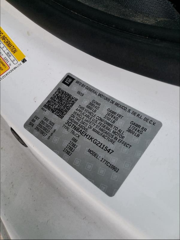 2019 GMC SIERRA C15 3GTN8AEH1KG211547