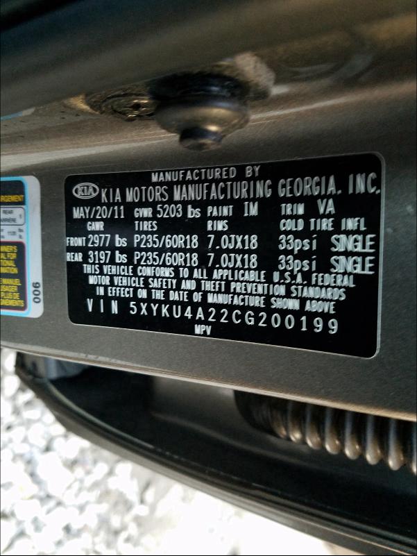 2012 KIA SORENTO EX 5XYKU4A22CG200199