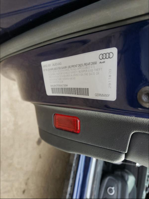 2019 AUDI S5 PREMIUM WAUB4CF55KA072694