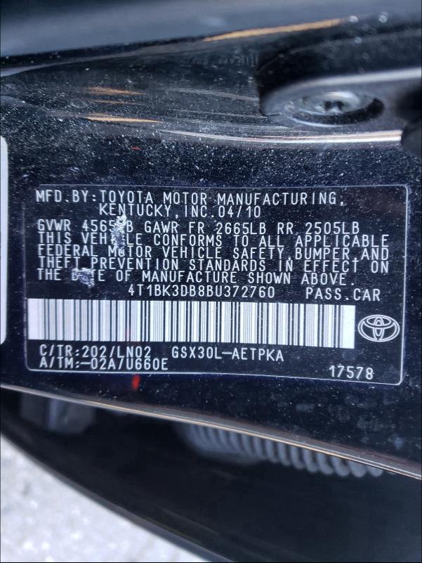 2011 TOYOTA AVALON BAS 4T1BK3DB8BU372760