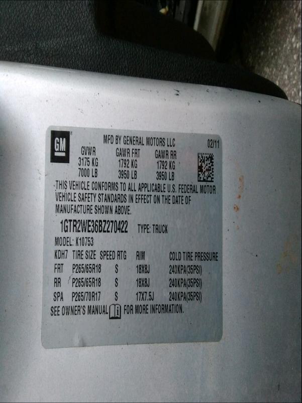 2011 GMC SIERRA K15 1GTR2WE36BZ270422