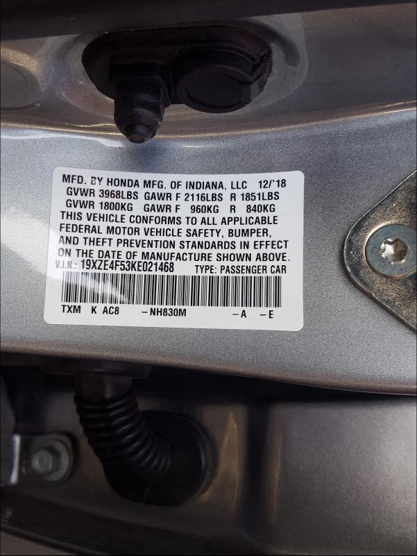 2019 HONDA INSIGHT EX 19XZE4F53KE021468