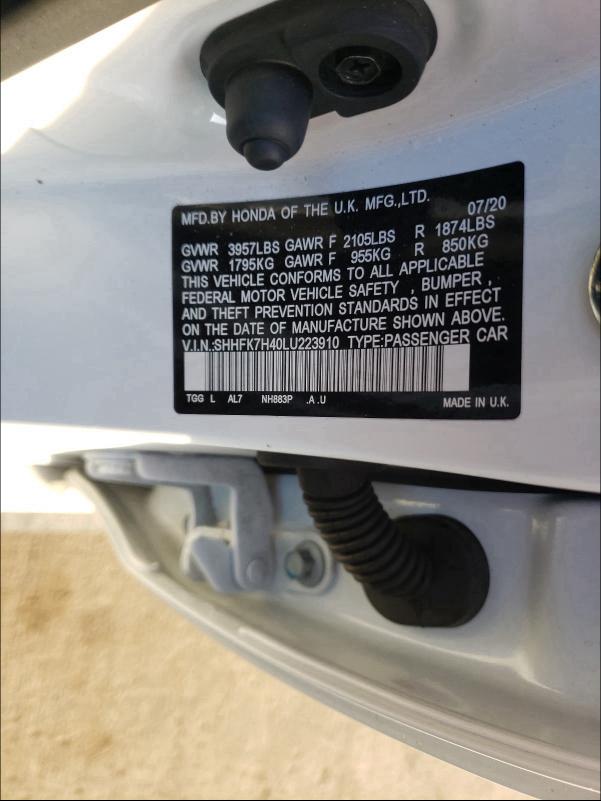 2020 HONDA CIVIC SPOR SHHFK7H40LU223910