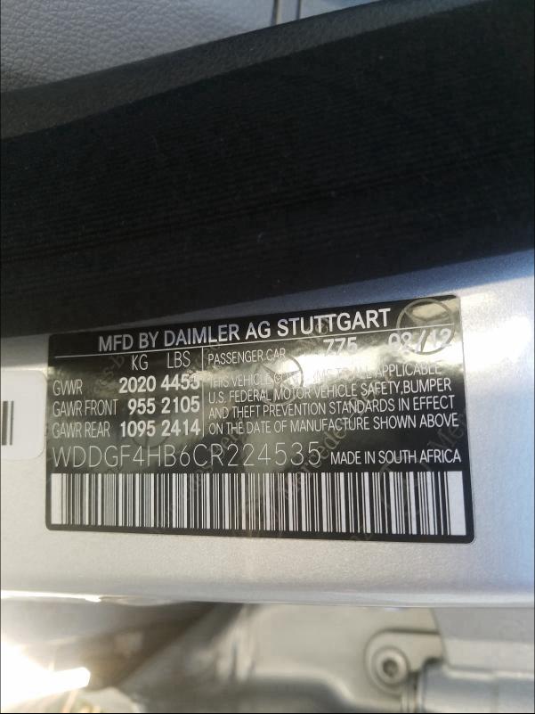 2012 MERCEDES-BENZ C250 WDDGF4HB6CR224535