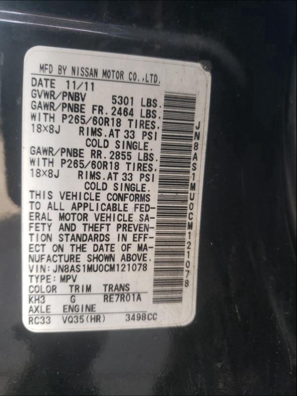 2012 INFINITI FX35 JN8AS1MU0CM121078