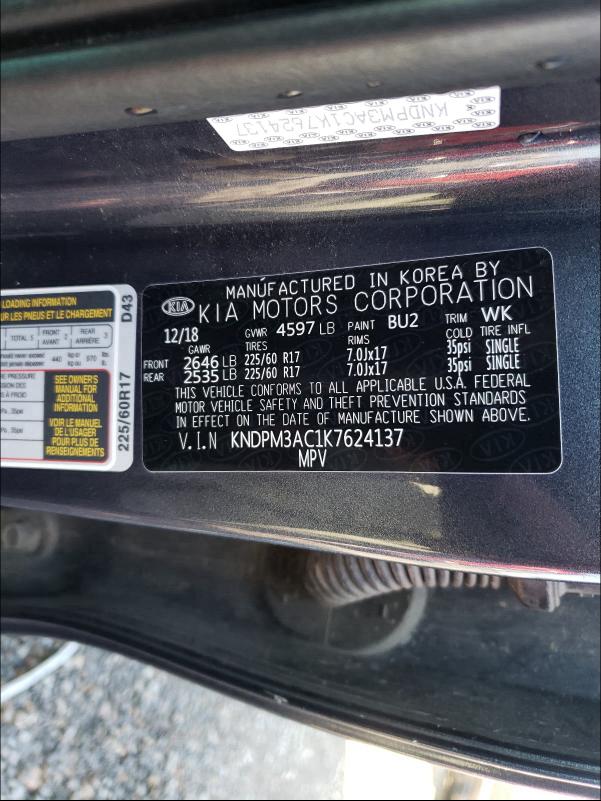 2019 KIA SPORTAGE L - KNDPM3AC1K7624137