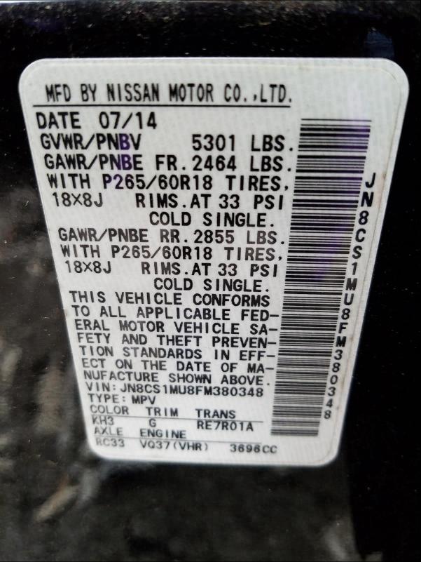 2015 INFINITI QX70 JN8CS1MU8FM380348