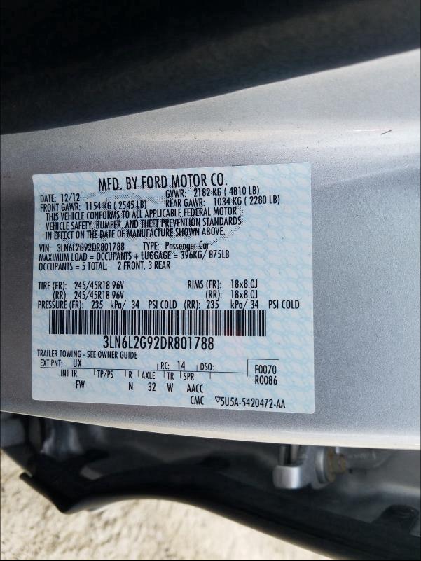 2013 LINCOLN MKZ 3LN6L2G92DR801788