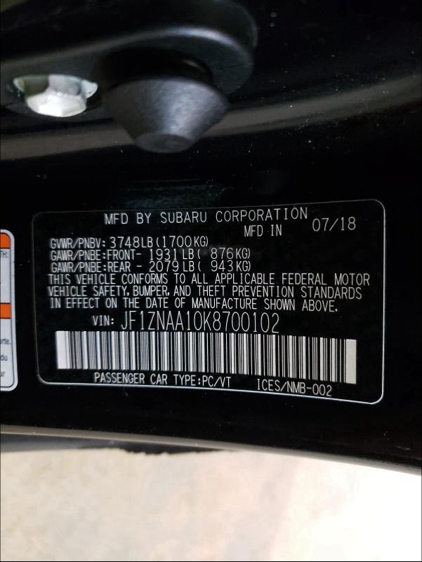 2019 TOYOTA 86 JF1ZNAA10K8700102