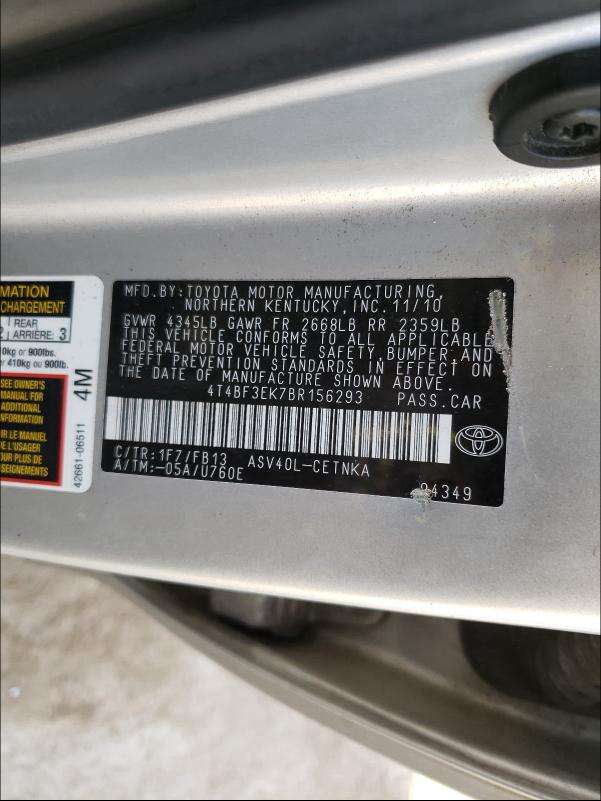 2011 TOYOTA CAMRY BASE 4T4BF3EK7BR156293