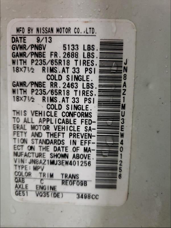 2014 NISSAN MURANO S JN8AZ1MU3EW401256