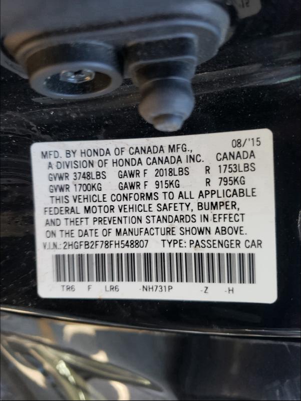 2015 HONDA CIVIC SE 2HGFB2F78FH548807