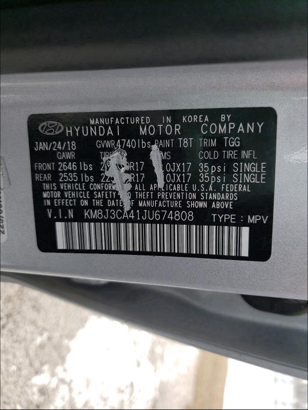 2018 HYUNDAI TUCSON SEL KM8J3CA41JU674808