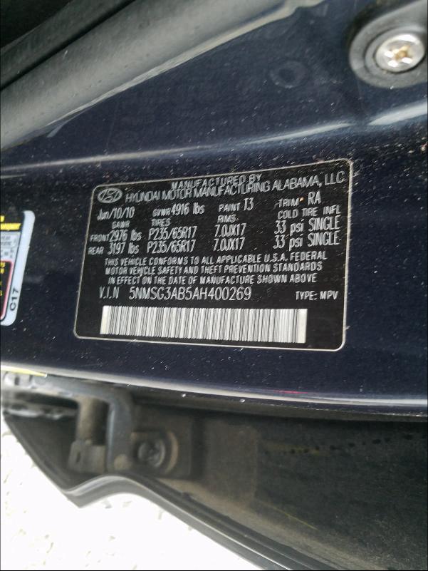 2010 HYUNDAI SANTA FE 5NMSG3AB5AH400269