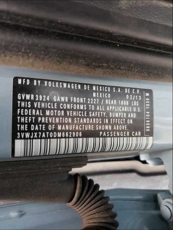 2013 VOLKSWAGEN BEETLE 3VWJX7AT0DM662906