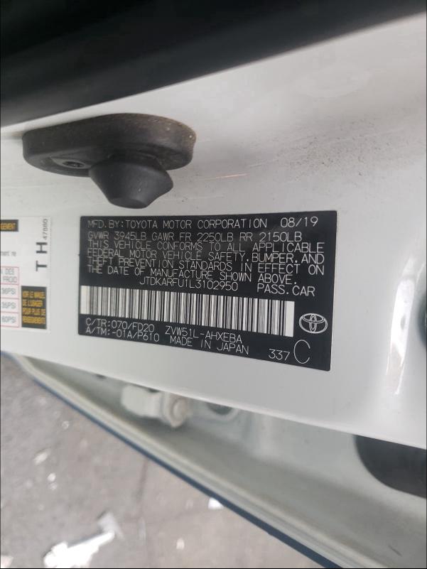 2020 TOYOTA PRIUS L JTDKARFU1L3102950