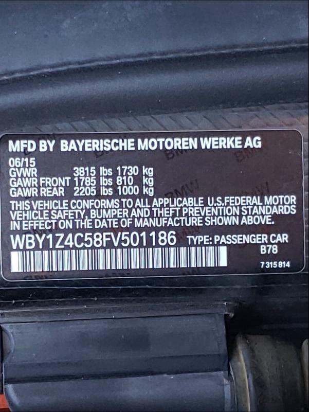 2015 BMW I3 REX WBY1Z4C58FV501186