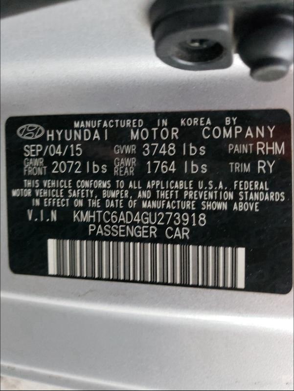 2016 HYUNDAI VELOSTER - KMHTC6AD4GU273918