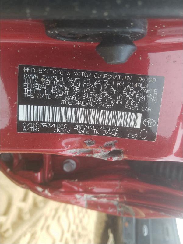 2021 TOYOTA COROLLA LE JTDEPMAEXMJ124358
