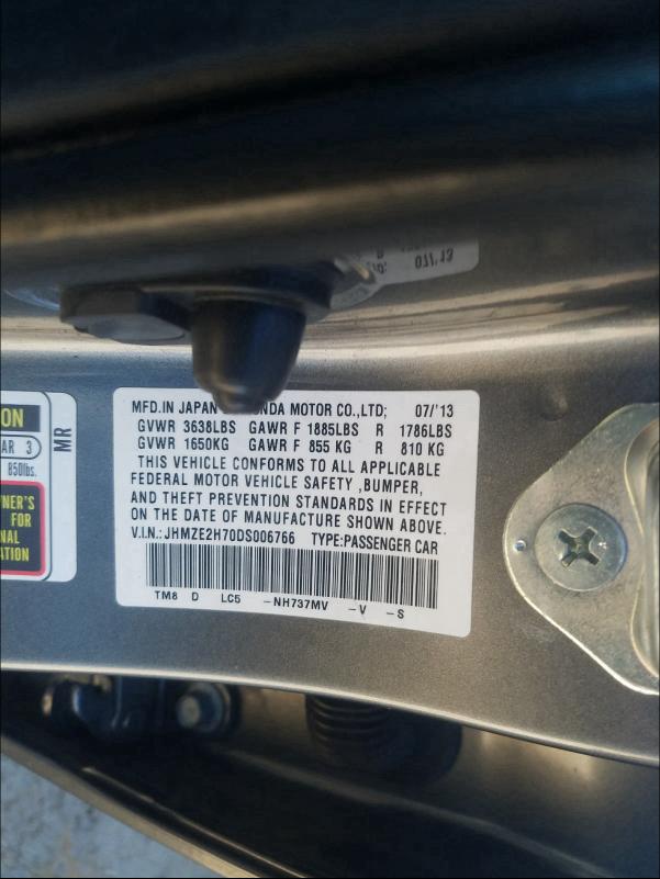 2013 HONDA INSIGHT EX JHMZE2H70DS006766