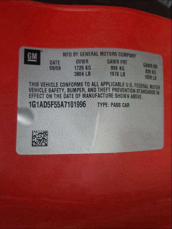2010 CHEVROLET COBALT 1G1AD5F55A7101996
