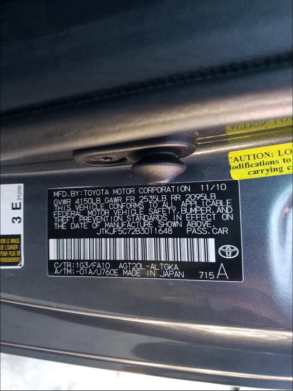 2011 TOYOTA SCION TC JTKJF5C72B3011648