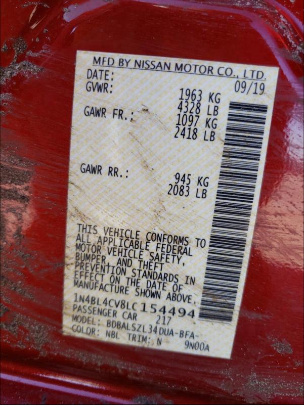 2020 NISSAN ALTIMA SR 1N4BL4CV8LC154494