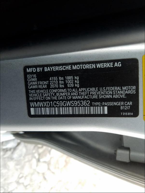 2016 MINI COOPER COU WMWXD1C59GWS95362
