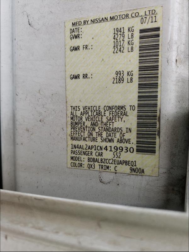 2012 NISSAN ALTIMA BAS 1N4AL2AP1CN419930