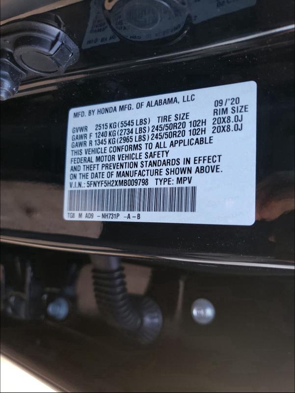 2021 HONDA PILOT SE 5FNYF5H2XMB009798