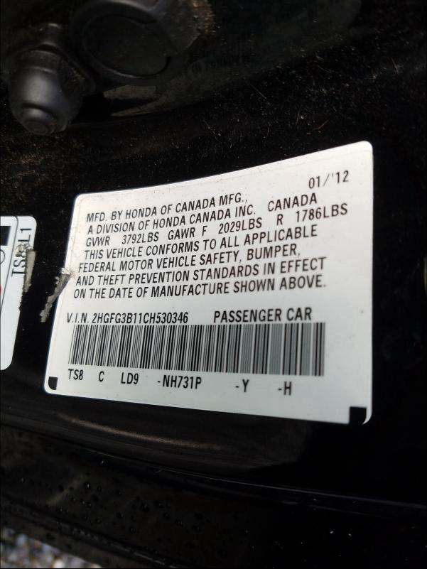 2012 HONDA CIVIC EXL 2HGFG3B11CH530346