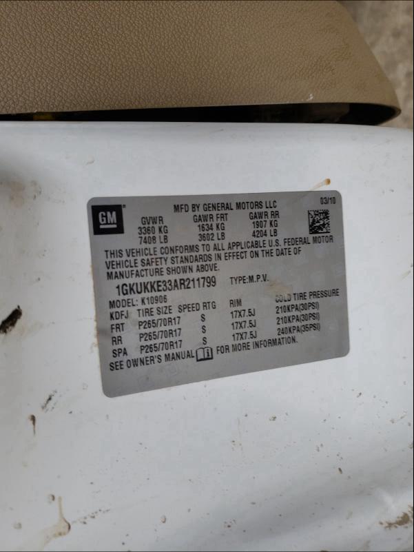 2010 GMC YUKON XL K 1GKUKKE33AR211799