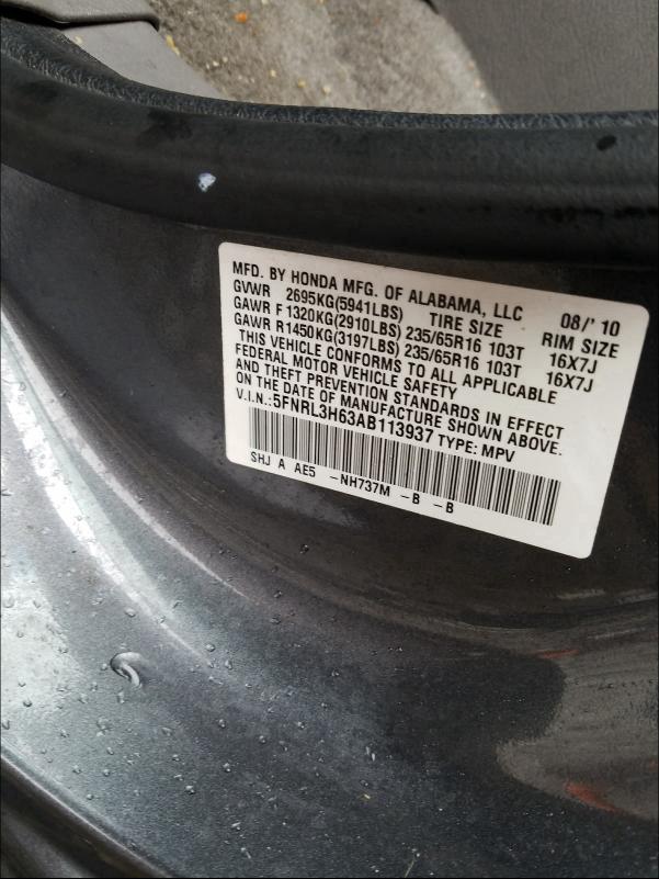 2010 HONDA ODYSSEY 5FNRL3H63AB113937