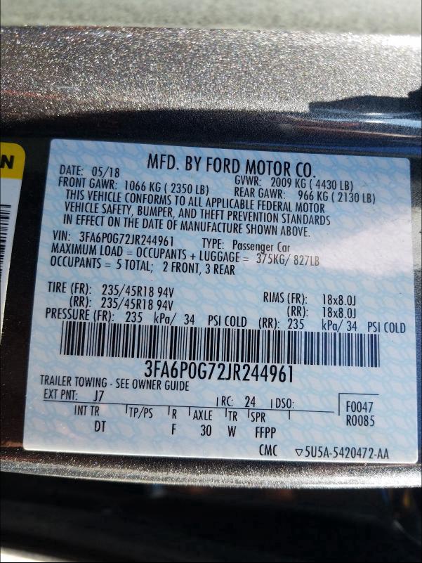 2018 FORD FUSION S 3FA6P0G72JR244961